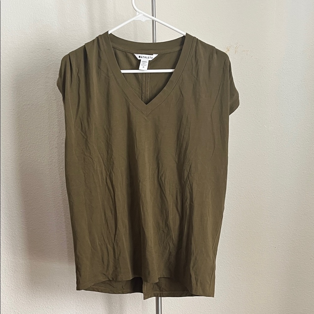 Athleta Olive V-Neck Muscle Tee
